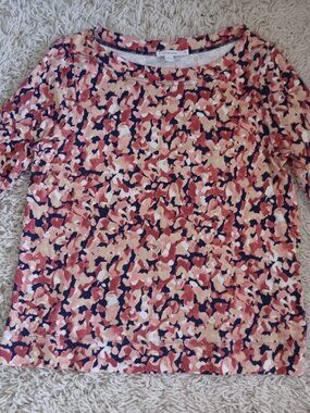Chicos Womens Size L Pima Cotton Top Long Sleeve Abstract Floral Print Casual
